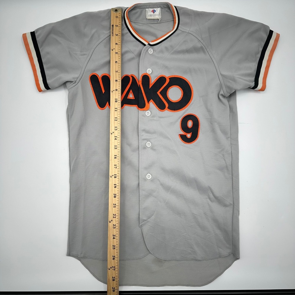 Vintage Descente Wako 9 Baseball Jersey Grey Orange Black Mens L D-300T Japan - Picture 5 of 15